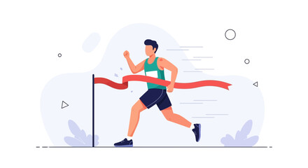 Fototapeta premium Runner crossing the finish line tape, illustration of success, achievement, and winning a race.
