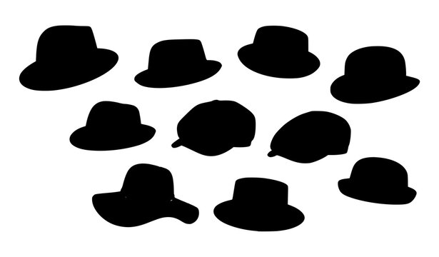 Vintage Hipster Hats Vector Collection, Retro Fedora and Classic Headwear Icons