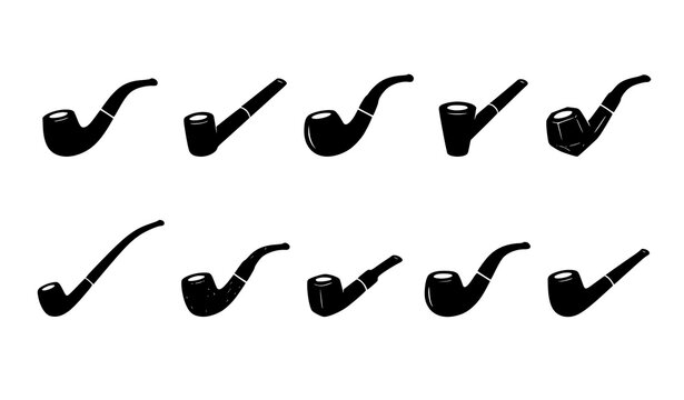 Tobacco Pipe Silhouette Set, Classic Smoking Pipe Shapes Vector Collection