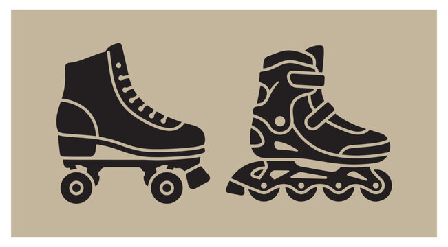 Black silhouette icons of classic quad roller skate and modern inline skate with silhouette icon skating gear roller boots sport equipment