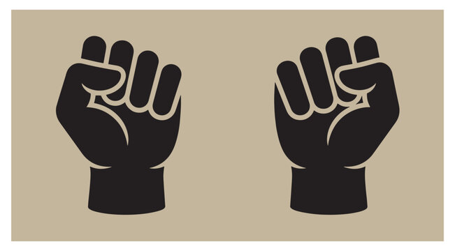 Black silhouette icons showing two raised fists demonstrating strength protest and solidarity with raised fist protest icon solidarity sign