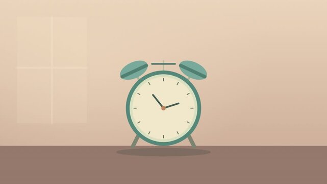 Animated ringing alarm clock on shelf vector illustration