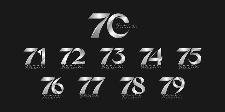 70 to 79 Years Anniversary Metallic Silver Number Collection, Elegant Jubilee and Milestone Celebration Set