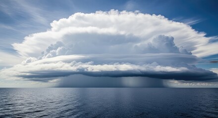 Fototapeta premium Massive supercell storm cloud over dark ocean water.