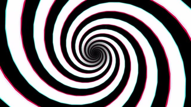 Rotating black and white hypnotic spiral tunnel loop