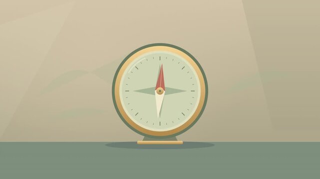 Animated navigational vintage compass needle spinning on desk