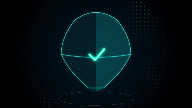 Abstract Holographic Cyber Security Shield Seamless Loop with Glowing Digital Lock