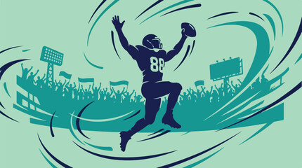 Fototapeta premium Stylized American football player celebration in dynamic stadium
