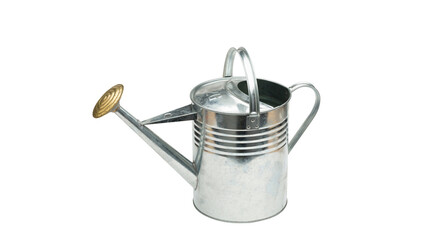 watering can, silver watering can, metal watering can, garden tool, watering pot, gardening container, watering can PNG, PNG © Ali 