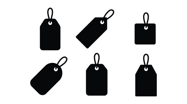 Assorted price tags with string loops are shown as a black silhouette