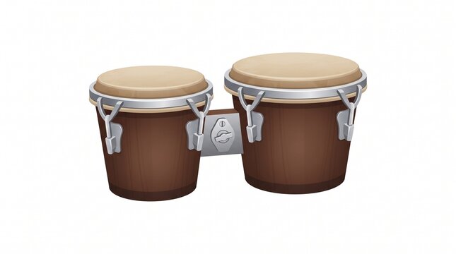 Wooden Traditional Bongo Drum Percussion Instrument Isolated on White Background for Musical Performances and Latin Rhythm Accompaniment