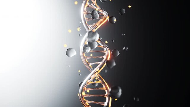Glass DNA Double Helix with Water Droplets &mdash; Biotech Animation