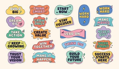 Obraz premium Set of colorful motivational quote stickers for inspiration and success