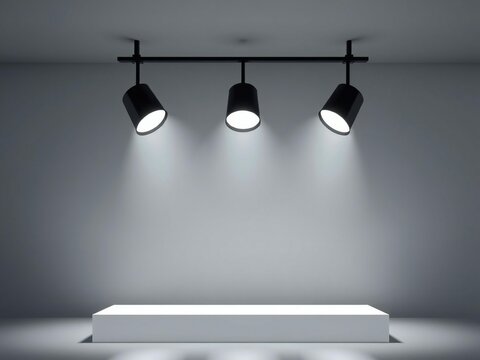 Modern track lighting over white platform
