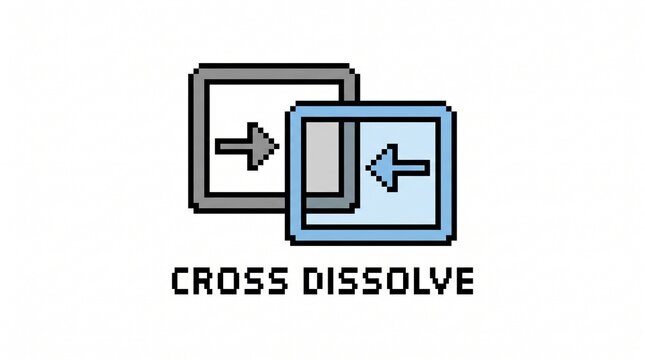 8-bit pixel art of a cross dissolve video transition symbol editing UI asset isolated on white.