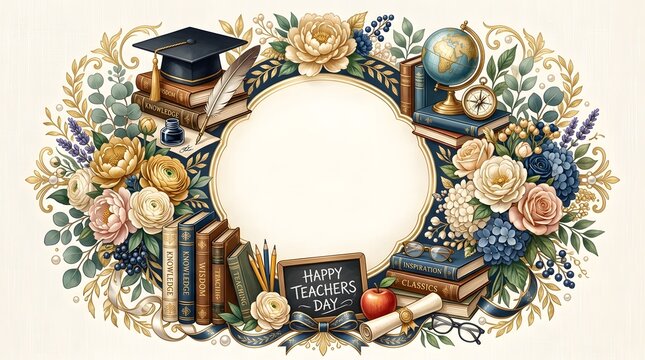 Floral Academic Frame Surrounding Empty Center