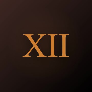 Roman numeral XII on a dark brown textured background