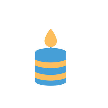 Blue and orange striped candle with flame