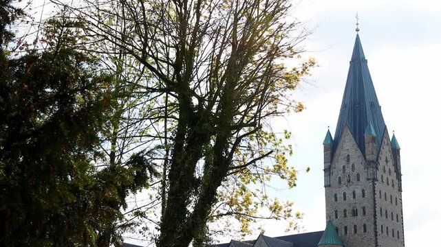 the famous dom church of paderborn germany 4k video with pan