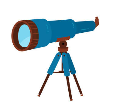 Vector illustration of a telescope on tripod. Flat isolated astronomy icon for science, stargazing and education.