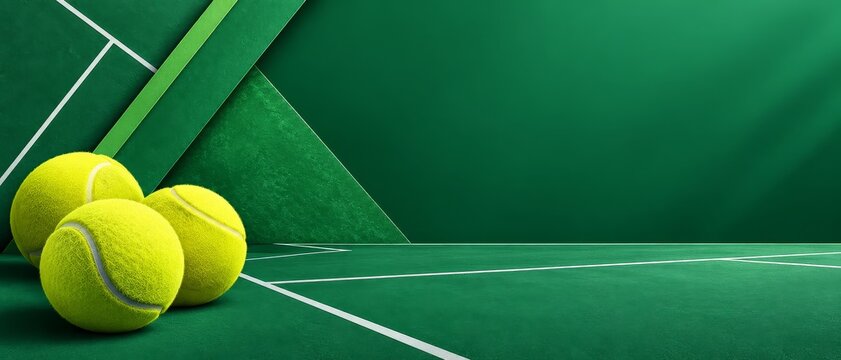 Vibrant tennis court background with yellow tennis balls for matchday announcements and tournament promotions