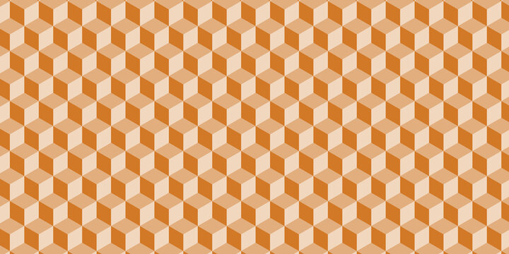 Orange and beige 3d cube geometric pattern seamless background texture