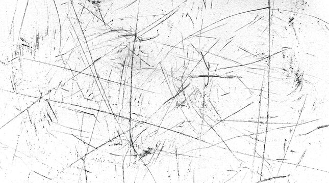 Abstract texture of scratched metal surface with deep grooves and random lines, distressed industrial background with grunge effect isolated on transparent background