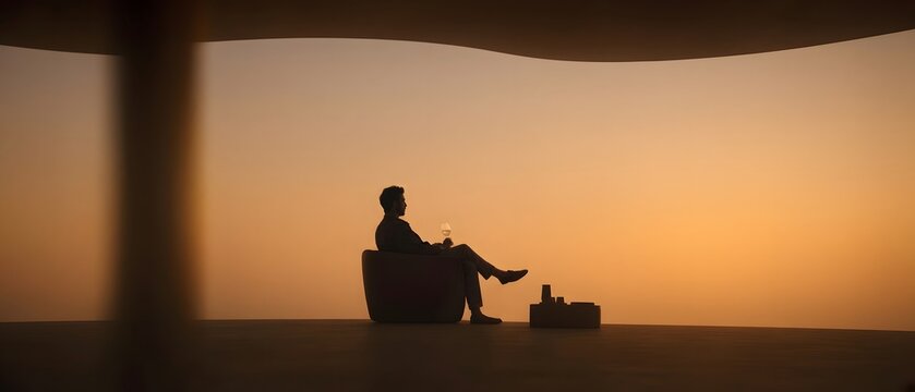 Silhouette of a person relaxing outdoors at sunset uniquely crafted