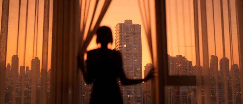 Silhouette of a person standing against a bright window or light beautifully lit