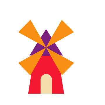 Stylized Windmill Illustration Isolated on Transparent Background