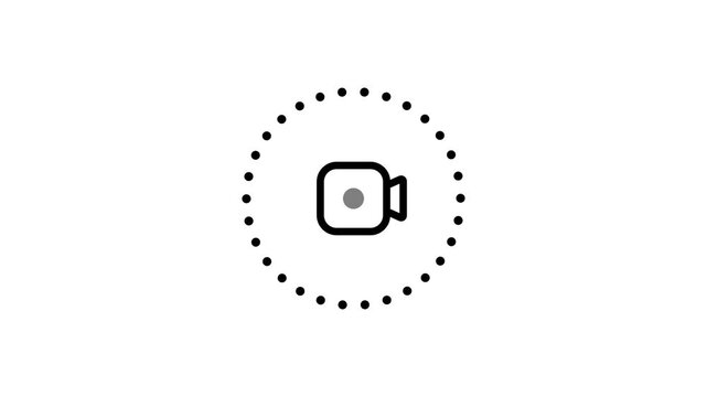 Dotted circle outline surrounding a small video camera icon representing a live recording feature or a surveillance monitoring tool used here today