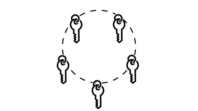 Multiple key icons arranged neatly in a dashed circular pattern representing key management or an access rotation control system design shown here