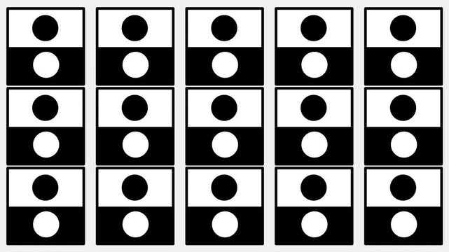 Grid pattern made of black and white squares each containing small dice like circular dot arrangements repeated across many neat rows of small tiles