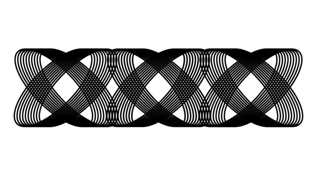 Interwoven braided ribbon pattern made of many thin black lines crossing repeatedly to form a detailed woven textile texture design concept shown