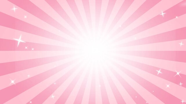 Vibrant Pink Sunburst Motion Graphic with Rotating Rays and Glowing Sparkle Stars Background Loop