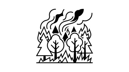 Fototapeta premium Forest Fire Icon: Burning Trees, Smoke, Flames, Natural Disaster, Danger