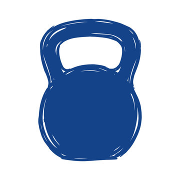 Blue sketched kettlebell icon isolated against dark background representing fitness