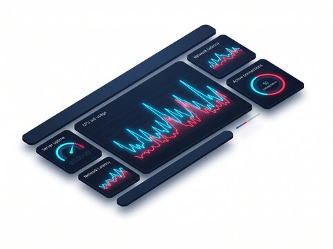Server dashboard UI monitoring cpu usage and network latency metrics