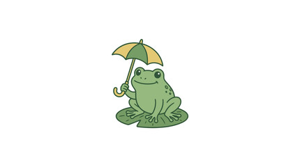 Obraz premium Professional of a Green Frog Holding a Colorful Green and Yellow Umbrella with high quality professional line art symbols for modern creative design and digital branding projects