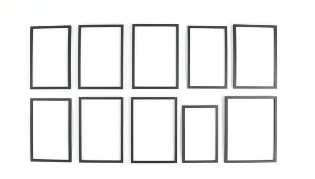 Set of black photo frames hanging on a wall for gallery display