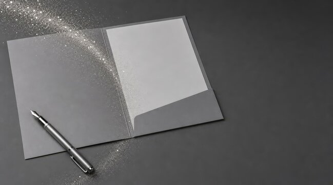 Minimalist grey presentation folder with silver glitter