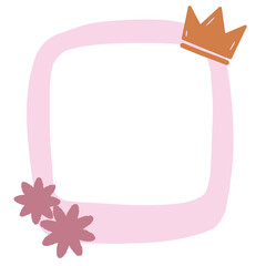 Cute pink princess crown frame border flower photo frame polaroid png illustration © Rianity