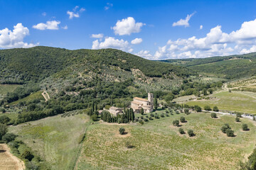 Obraz premium Abbazia Sant Antimo, toscana, senese, panorama