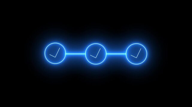 neon 3 step info graphic process with check mark icon. info graphic step by step process icon animation on black background, step process success with check marks. Step-by-Step Guide: Business
