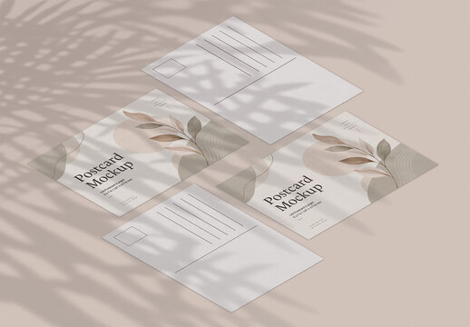 Minimal Isometric Postcard Mockup With Gobo Shadow
