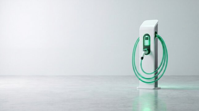 Commercial 3D e-commerce sale promotion banner featuring EV charging station with space for text