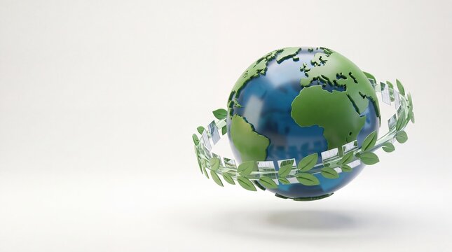 Commercial 3D e-commerce sale promotion banner featuring green eco earth leaf ring with copy space