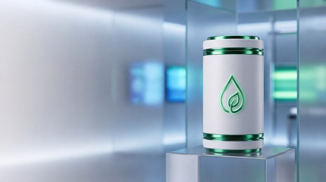 Commercial 3D e-commerce sale promotion banner featuring green hydrogen fuel cell with copy space