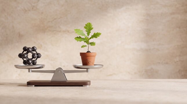 3D e-commerce sale promotion banner for carbon neutral products with green balance scale