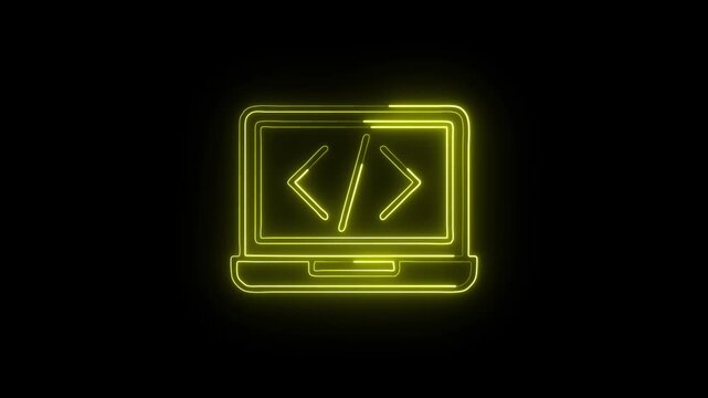 Code Editor Icon Animation with Glowing Lines on Black Background